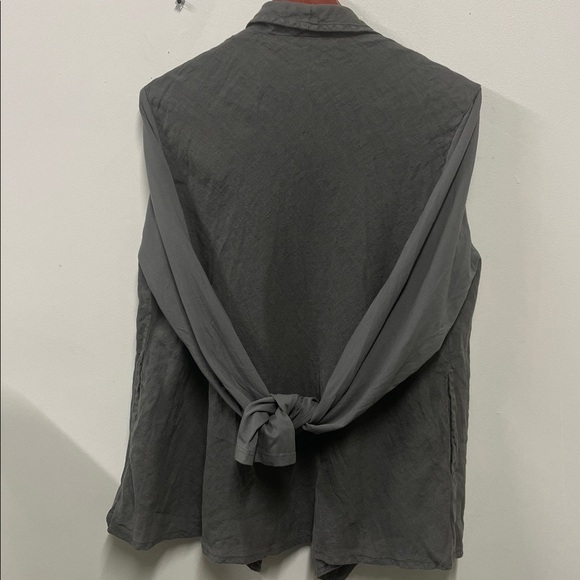 Flax Waterfall Slate Gray Linen Blazer Open Front Lagenlook women’s M - Picture 7 of 9